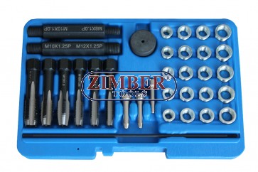 Kit de reparatie filete pentru bujii incandescente, 33 piese 8mm, 10mm, 12mm ,14 mm- ZR-36GPTRS33 - ZIMBER TOOLS.