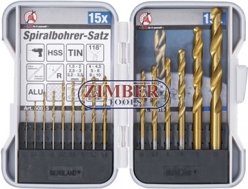HSS Twist Drill Set | titanium nitrated | 1.5 - 10 mm | 15 pcs.50815 - BGS technic.