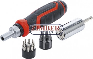 Set biţi de precizie / cap cheie multiplu | cu mâner rotativ cu clichet pentru biţi, comutabil | 17 piese. - 20817 - BGS-technic.