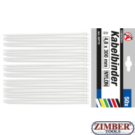 Set coliere pentru cablu| alb 4.8 x 300 mm 50 pcs. (80772) - BGS technic