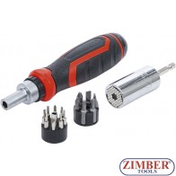 Set biţi de precizie / cap cheie multiplu | cu mâner rotativ cu clichet pentru biţi, comutabil | 17 piese. - 20817 - BGS-technic.