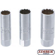 Set chei pentru bujii in 12 colțuri, 14 - 16 - 18 mm cu antrenare 10 mm (3/8")mm, 3 piese - 6858 - BGS technic.