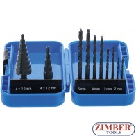 Set burghie în trepte şi burghie HSS, Ø 4 - 12 / 4 - 20 mm, 2 - 5 mm, 10 piese,1686  - BGS technic.