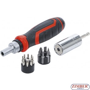 Set biţi de precizie / cap cheie multiplu | cu mâner rotativ cu clichet pentru biţi, comutabil | 17 piese. - 20817 - BGS-technic.