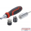 Set biţi de precizie / cap cheie multiplu | cu mâner rotativ cu clichet pentru biţi, comutabil | 17 piese. - 20817 - BGS-technic.